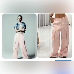 NWT Zara Sating Effect Cargo Pants (Pale Pink) oversized